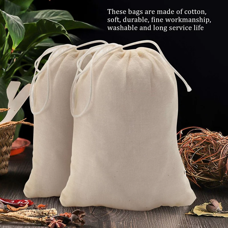 TEXU 100 Pieces Drawstring Cotton Bags Muslin Bags,Tea Brew Bags (4 X 3 Inches)
