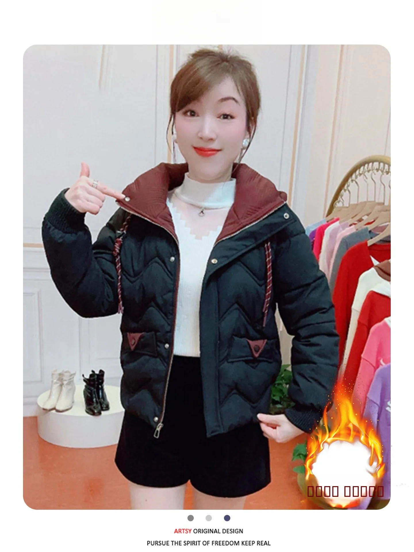 

Padded Hooded Cotton Jaet Women's Loose Fit Thiened Winter Coat Korean Sle Commute Long Sve ort Length Zipper