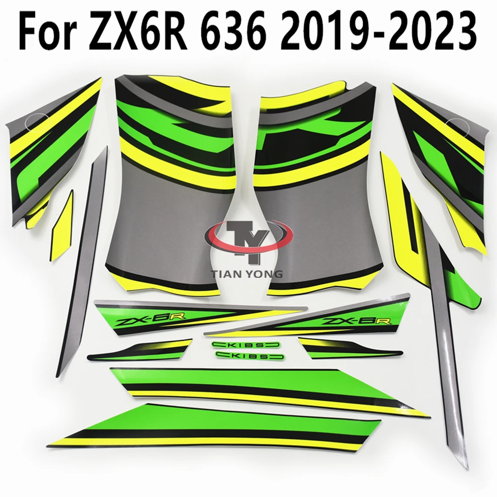 

For ZX6R 2019-2023 Motorcycle Kit Stickers Yellow green gray gradient Bodywork Decal Silkscreen Applique