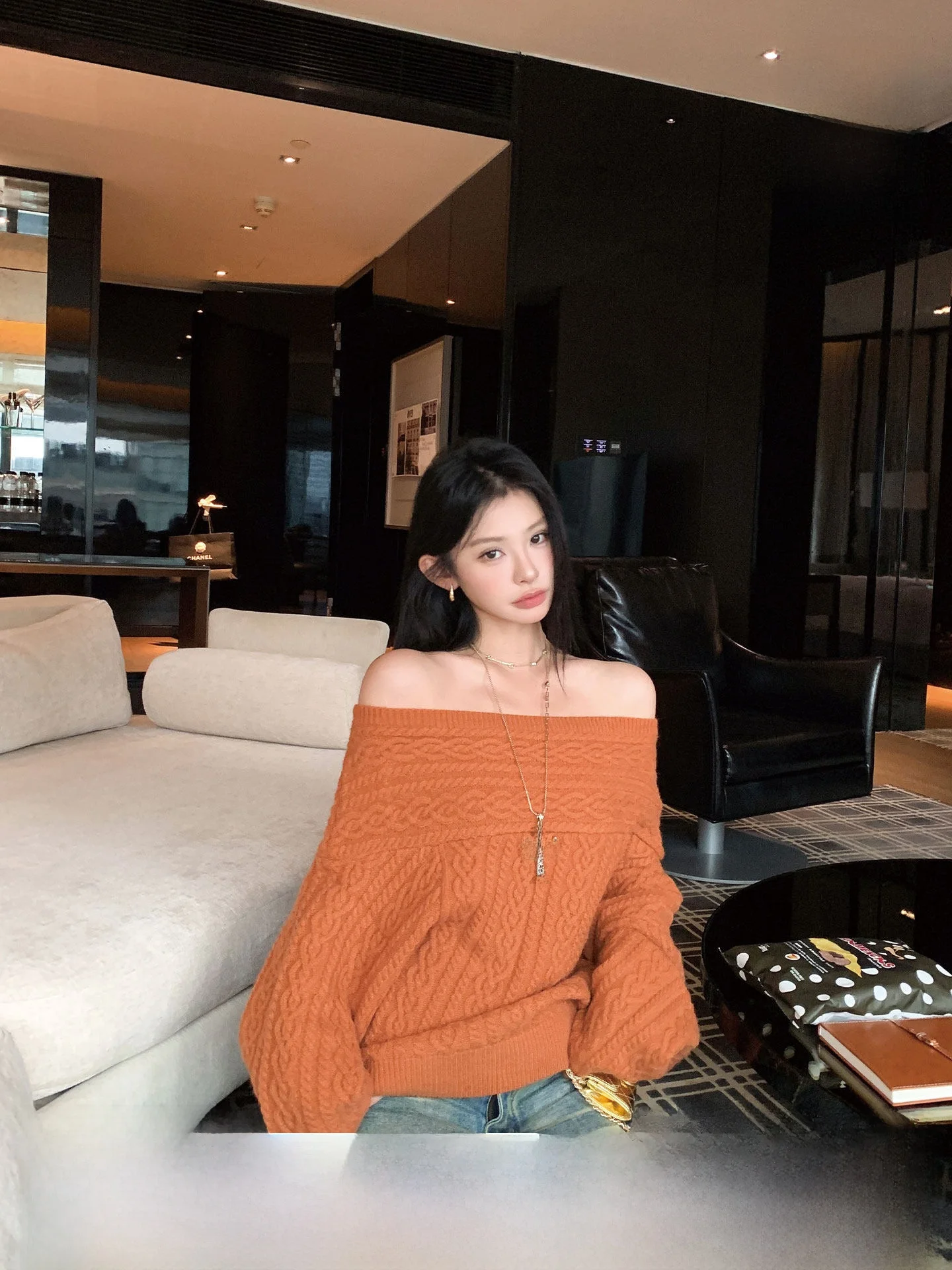 

Loose Long Sve Lazy One-oulder Twist Sweater Women's Sle Casual Autumn Winter Comfortable Knitted Top Okaaay
