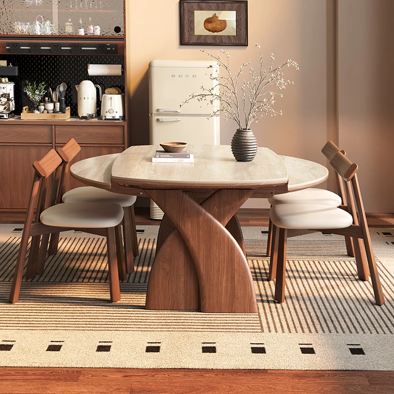 

American retro medieval solid wood stacked dining table chair retractable