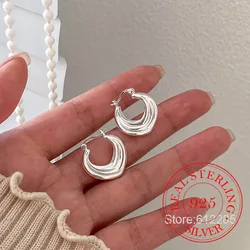 925 Sterling Silver Irregular Circles Geometric Hoop Earrings for Women Girls Piercing Jewelry Women's Party Wedding Pendiente