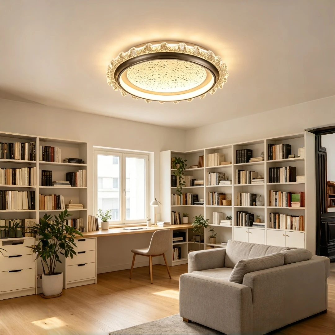 Modern Luxury Crystal-Edged Flush Mount Ceiling Light for Living Room Bedroom Hallway Cafe Restaurant and Luxurious Home Decor