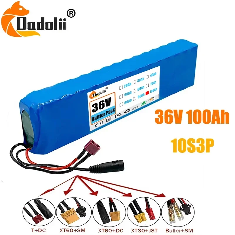 36V 100Ah 18650 Rechargeable Lithium Battery Pack 10S3P 1000W Power Modified Bicycle Scooter Electric Vehicle with BMS