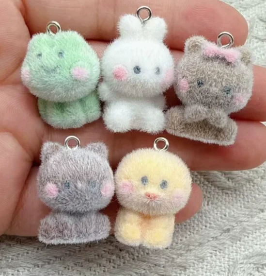 10 pcs Resin Flocking Cute Cat Rabbit Charm Pendants Craft Perfect  DIY Earrings Bracelets Neck Handmade Craft Supplie