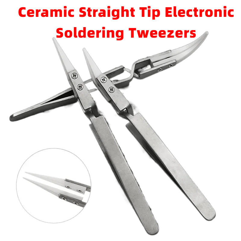 3 Pack Ceramic Straight Tip Electronic Soldering Tweezers, Anti-Static Reverse Acid Resistant Precision Chuck Ceramic Tweezers