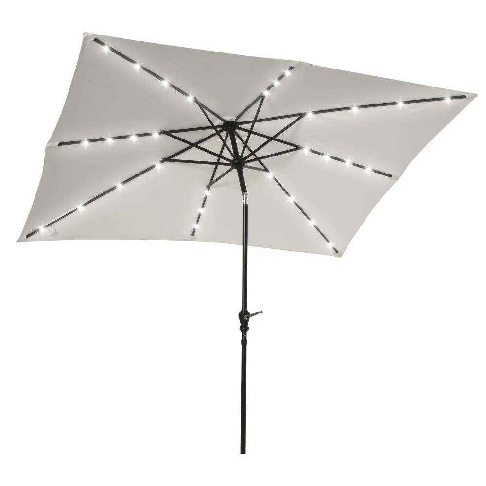 

9' x 7' Solar Umbrella, LED Lighted Patio Umbrella for Table or Base with Tilt & Crank, Outdoor Umbrella for Garden