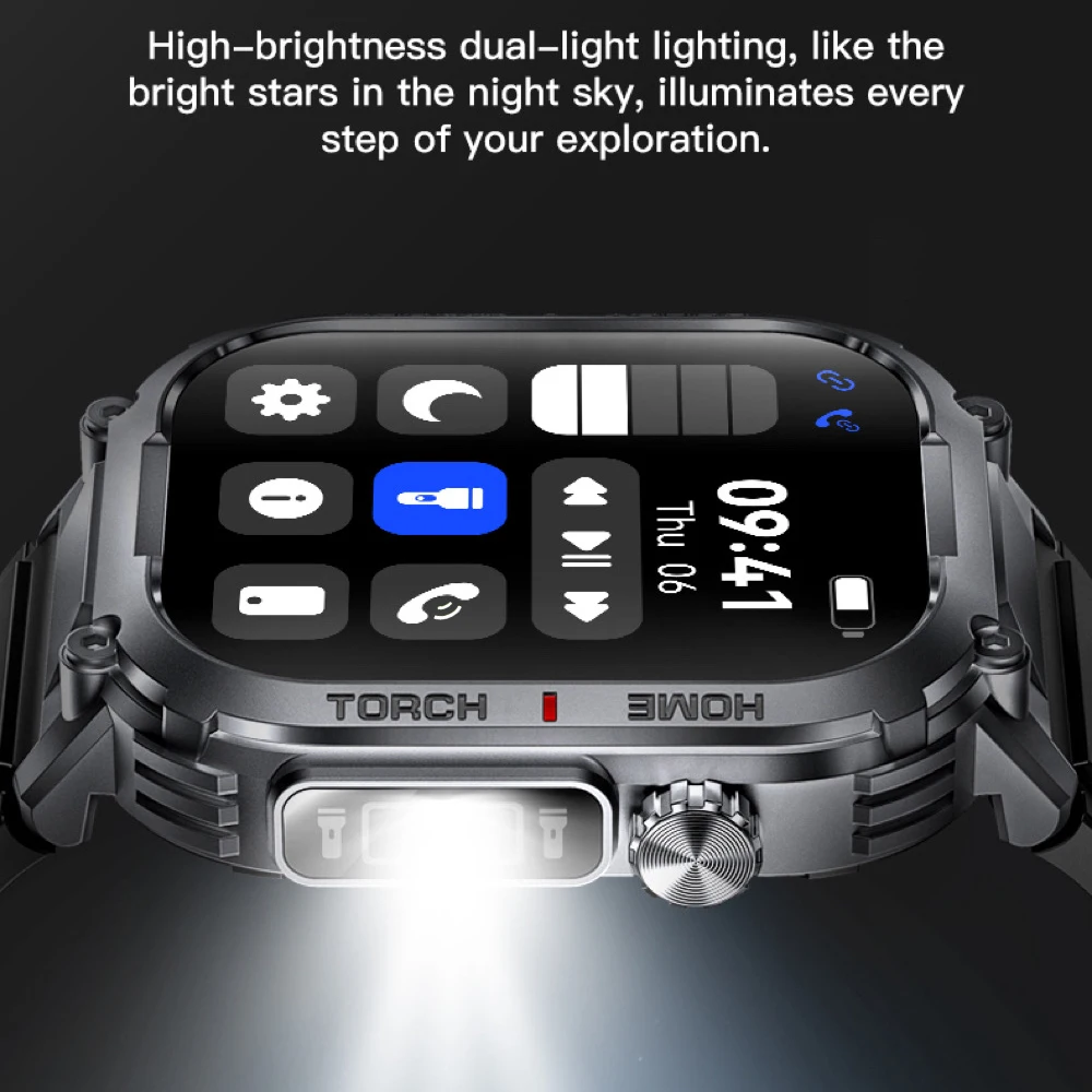 696 Outdoor Sports Blue Tooth Call Smartwatch Men Compass Health Monitor New Strong Flashlight Smart Watch 3ATM Waterproof Clock