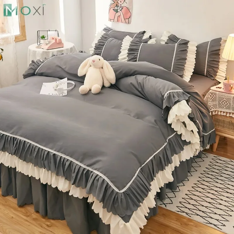 

Europe Bed Linen Smooth Twin Full Queen King Size Bed Sheet Home Decor 1PC Bed Skirts Princess Style Bedspread Cover with Skirt