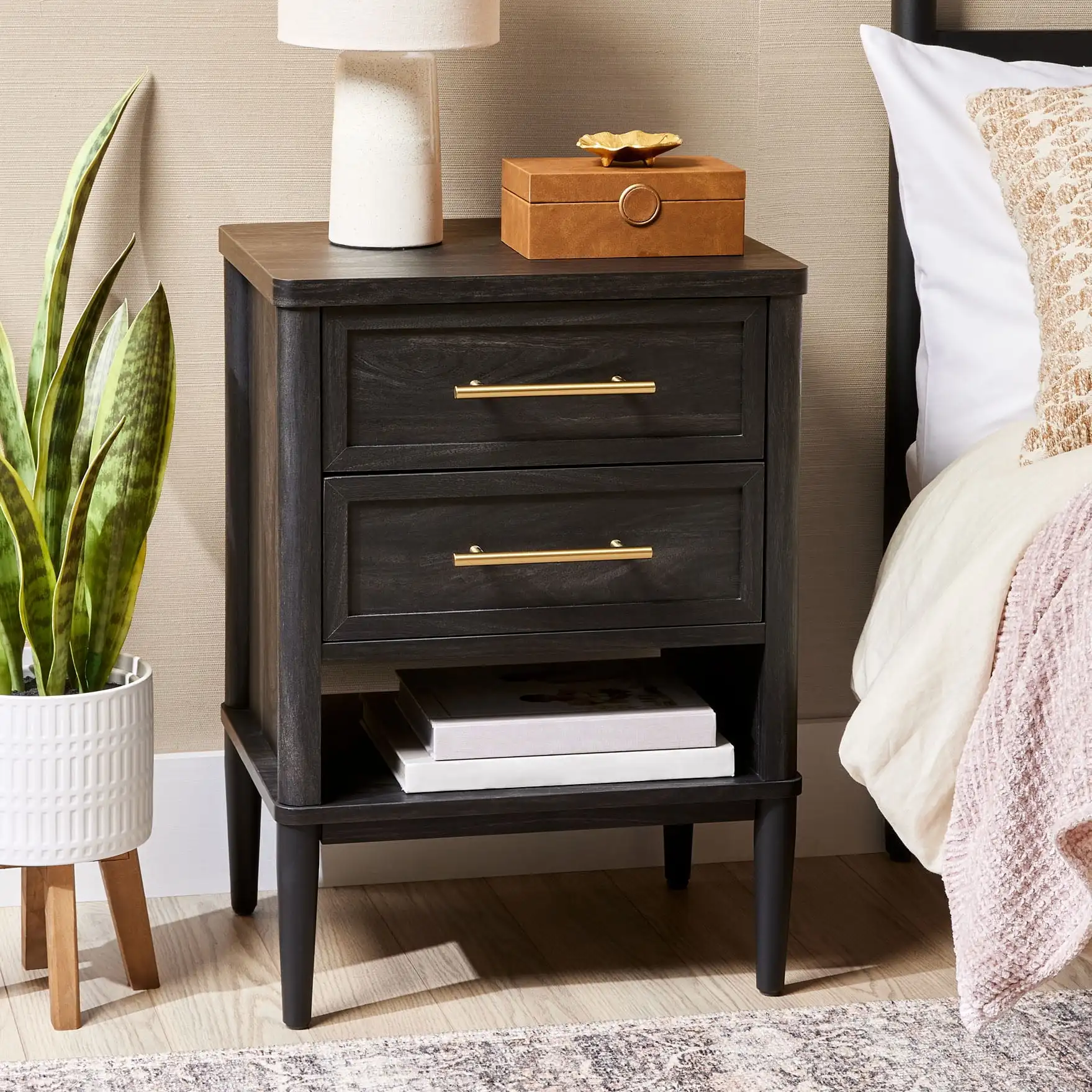 2 Drawer Nightstand for Bedroom Charcoal Finish Freestanding Practical As A Storage Table for Storing Small Clothes