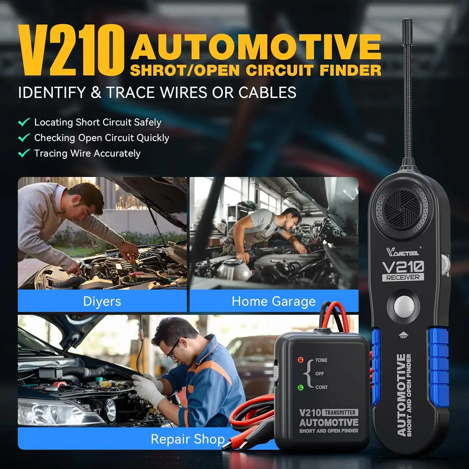 VDIAGTOOL V210 Automotive Circuit Tester Auto Reparatie Kabel Circuit Wire Tracker Tracers Analyzer 6-42V Korte Open Finder Checker