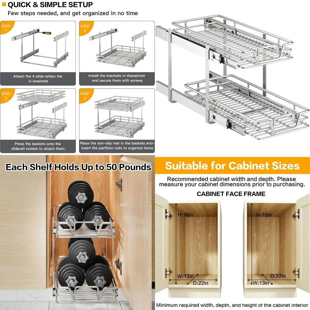 منظم قابل للسحب بطبقة مزدوجة مع أرفف قابلة للتعديل لخزائن المطبخ، حلول تخزين المؤن 12 وات × 21 دي #1