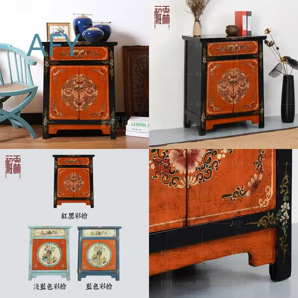 Chinese Vintage Shoe Cabinets for Entryway Hallway Living Room Dining Room Bedroom Home Decor Solid Wood Distressed Painted
