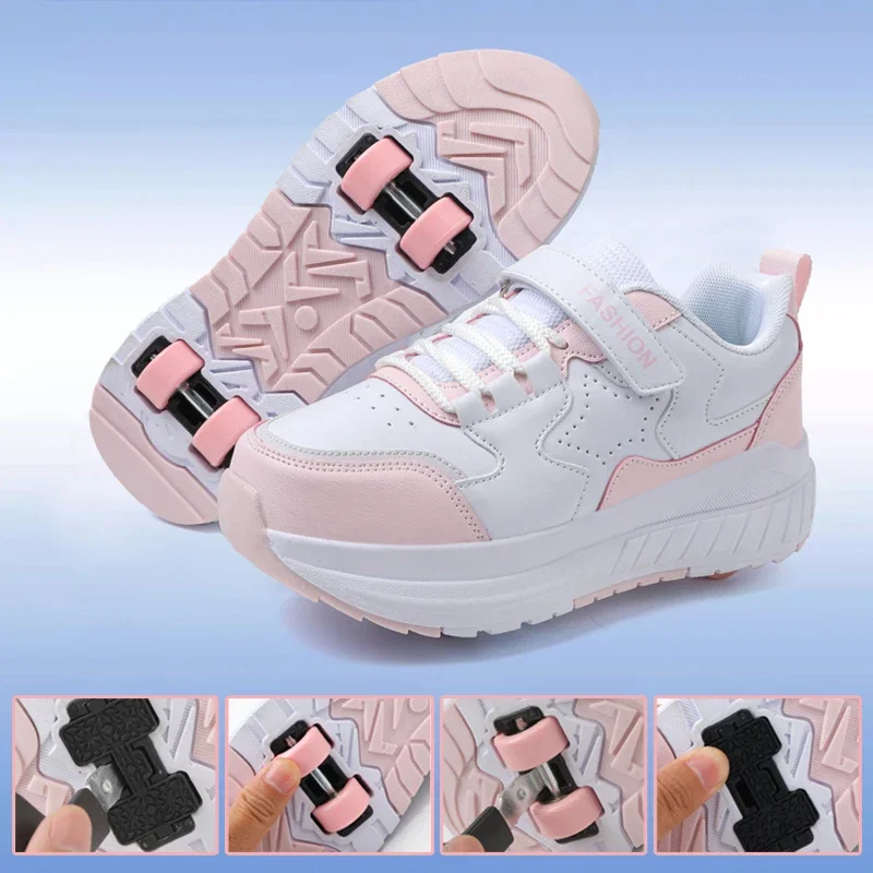 

2025 Girls' Roller Skates Shoes with Wheels Outdoor Breathable Wear-resistant Four-wheel Wheel Shoes Roller Skates Speed Sneaker