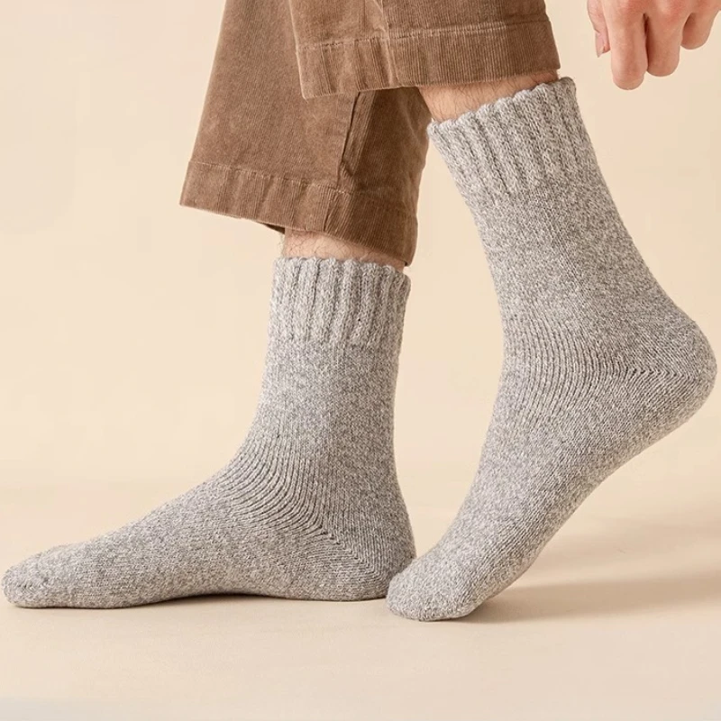 5 Pairs Solid Color Pattern Men Boys Girls Mid-Calf Cotton Socks for Men Set Winter Thermal Socks Gift for Man Fluffy Socks 2026 view 2