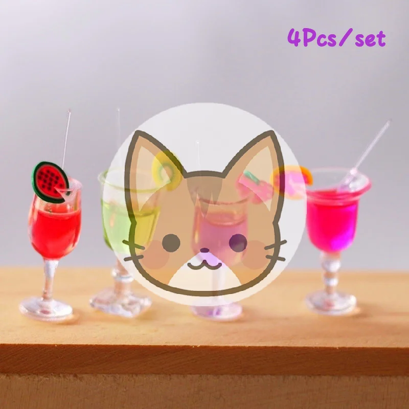 

4Pcs 1:6 Dollhouse Miniature Fruit Cocktail Drinks Cup Model Kids Pretend Play Toy Doll House Accessories