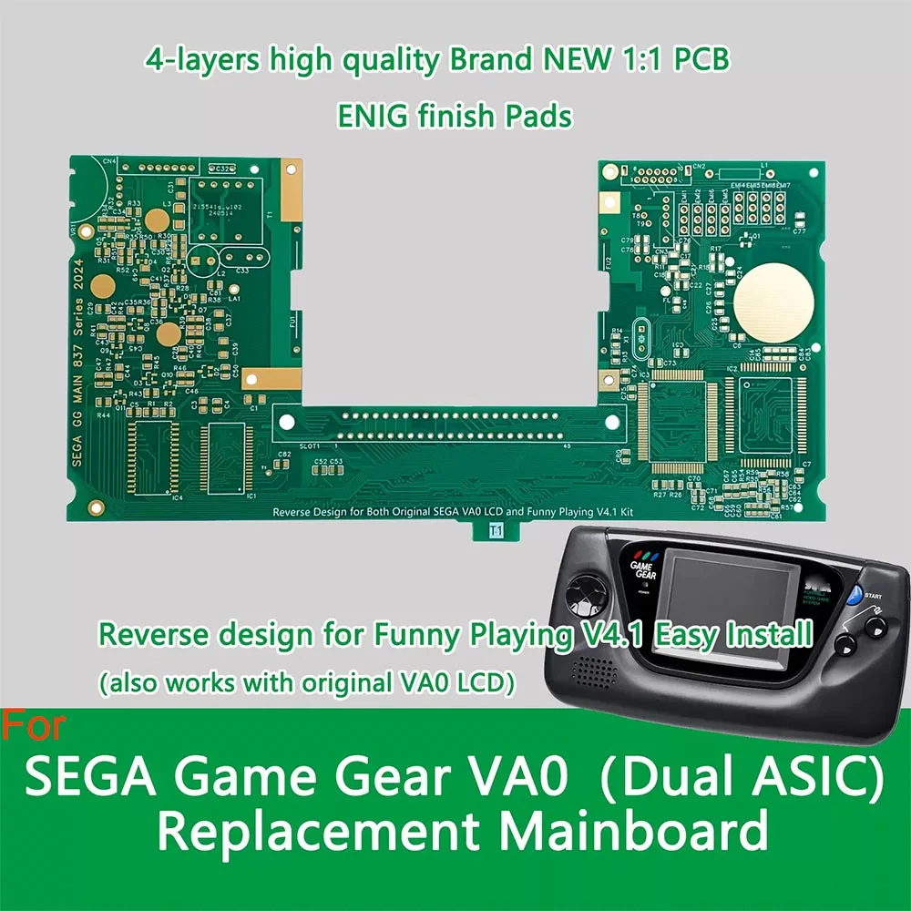 New Blank Board For SEGA Game Gear GG VA0 Dual Chip Motherboard For Original High Light Backlight IPS LCD Screen