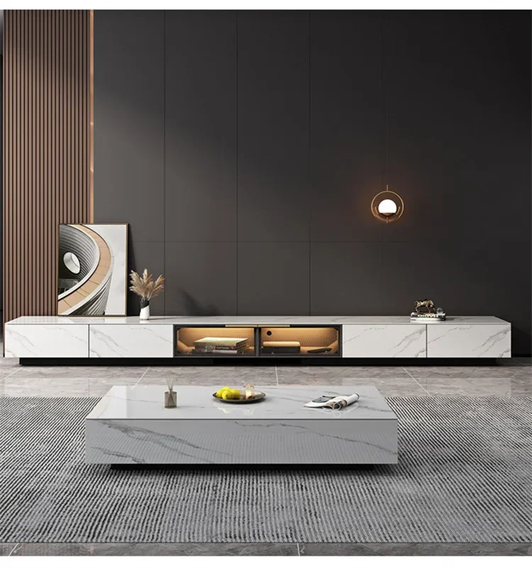 

z YQ Forever Hot Sale Modern Luxury TV Stands Black Gold Home Furniture White TV Stand Cabinet