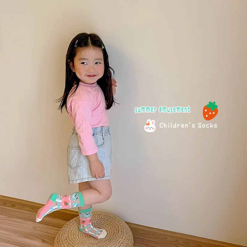 3Pairs Pack 1-8 Year 2022 summer thin color matching dot card mid-tube girls crystal socks