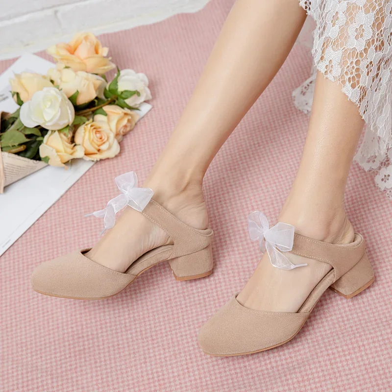 

YQBTDL/2020 новые сандалии из флока на блочном каблуке, летняя обувь для девочек, вечерние детские туфли с круглым носком и узлом, туфли-лодочки для подростков