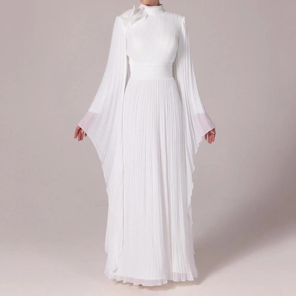 Robe de soirée trapèze personnalisée, longueur cheville, col haut, manches longues, robe de bal Simple, drapée plissée, décontractée, à la mode