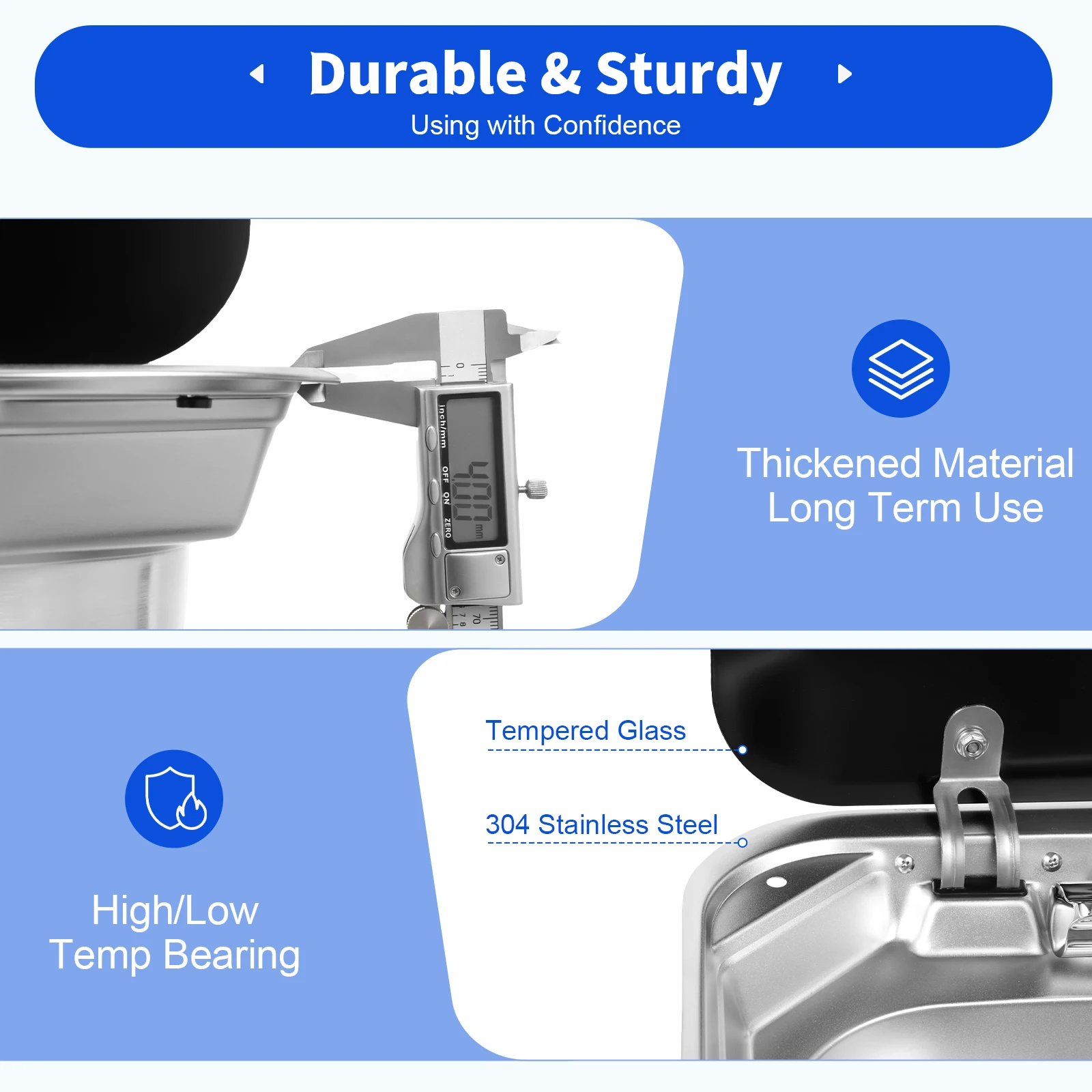 Lavabo de acero con grifo plegable, lavabo de mano, tapa de vidrio templado, accesorios de remolque para caravana o barco