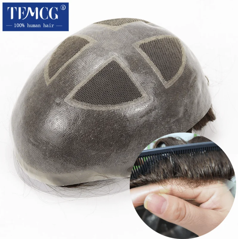 

Мужской парик-протез из 100% натуральных волос с дышащей кружевной основой из полиуретана и прочной имитацией кожи вокруг волос для мужчин