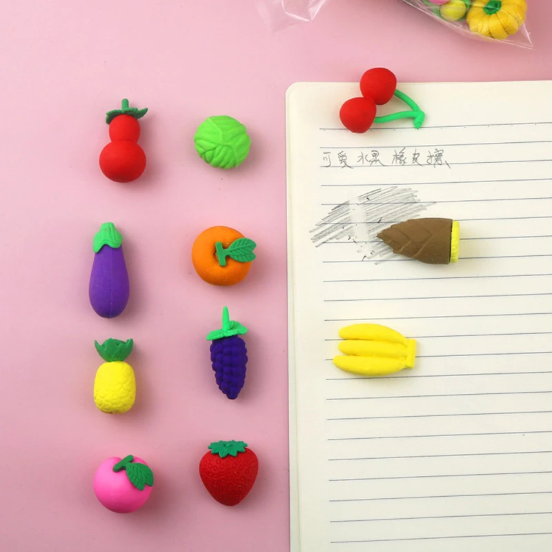 10 buah karet penghapus buah lucu kartun alat tulis baru kreatif kartun Kawaii Mini karet perlengkapan sekolah hadiah anak-anak