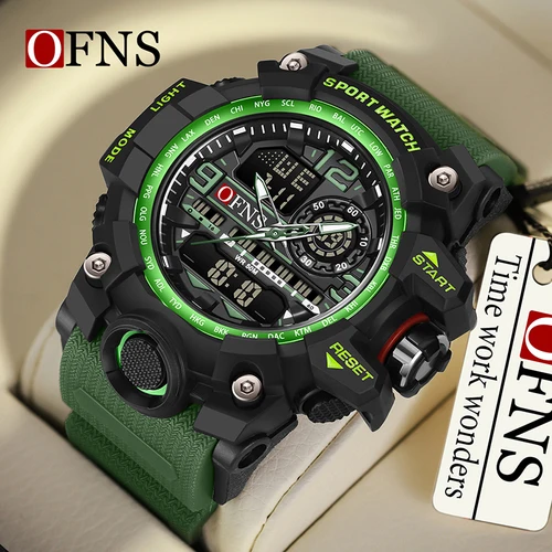 Imagen 2 del producto Relojes OFNS de lujo estilo G para hombre, reloj de cuarzo militar deportivo multifuncional resistente al agua hasta 50M, reloj de pulsera Digital LED para hombre