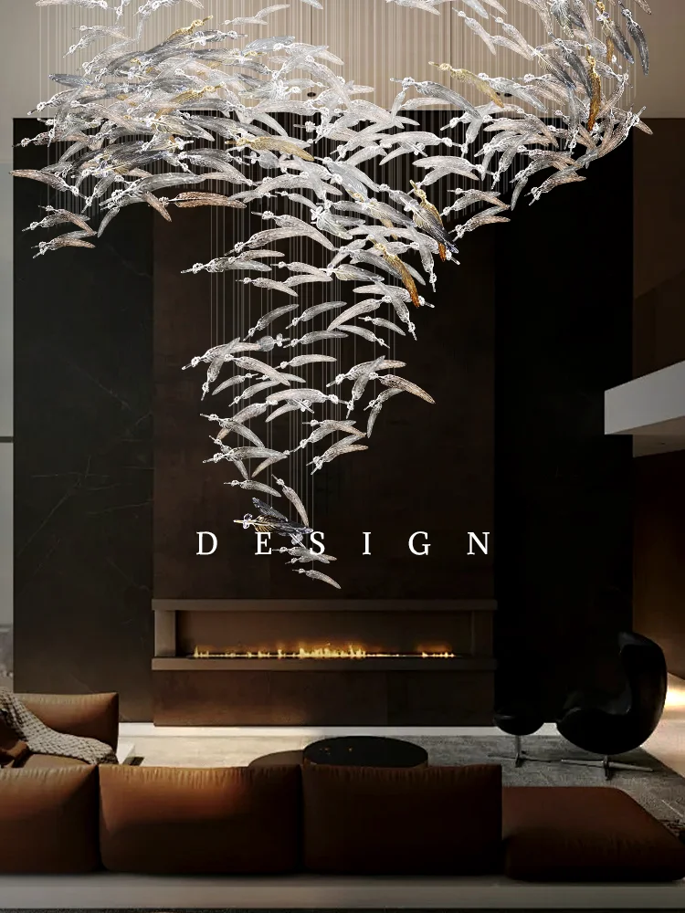 

Холл виллы, минималистичный светильник, люстра, индивидуальные светодиодные дуплексные подвесные светильники в стиле лофт, вестибюль отеля, подвесные светильники для гостиной