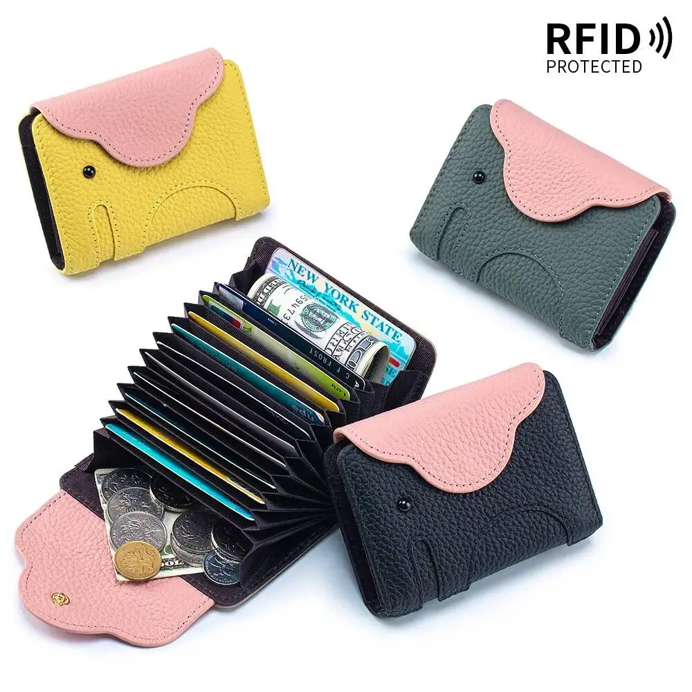 Woman Purse Genuine Leathern Wallet Lady Purse Cute Elephant Multi-card Slot Card Holder Ulti-functional ID Storage Bag