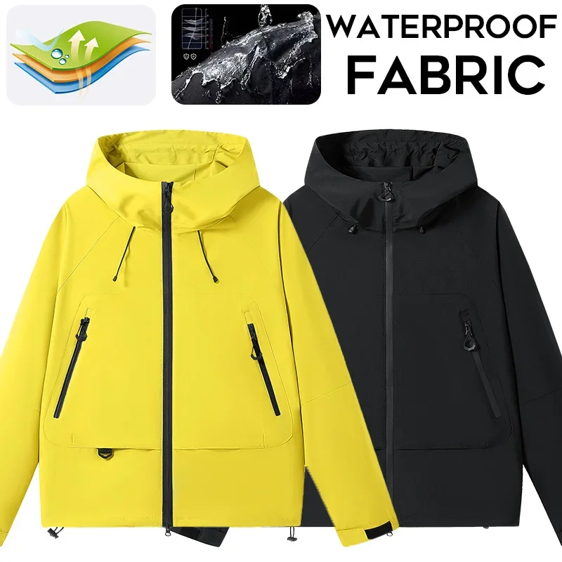 Unisex Waterproof Hooded Jacket, Men Women Windproof Rain Coat, Outdoor Hiking Trekking Mountain Shell Jacket for Camping Travel