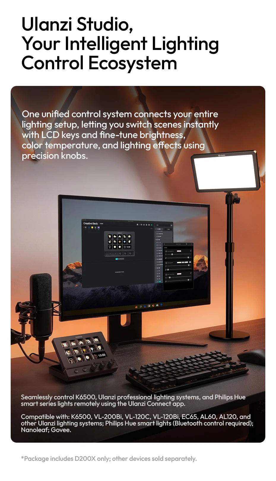 Ulanzi D200X All-in-One Creative Deck Desktop Control Hub for Video Photo Post-Processing Smart Lighting Studio Livestreaming
