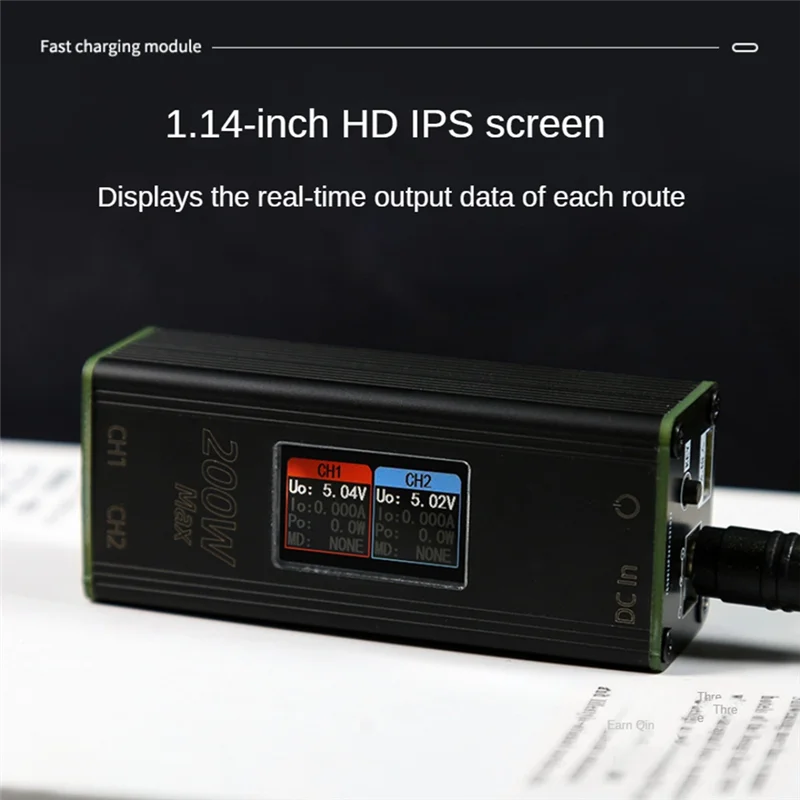 شاحن سطح المكتب يوميًا 200 وات 1.14 بوصة IPS شاشة 24 فولت تيار مستمر 55X25 مللي متر إلى USB Type-C PD100W محول محول الهاتف المحمول شحن سريع