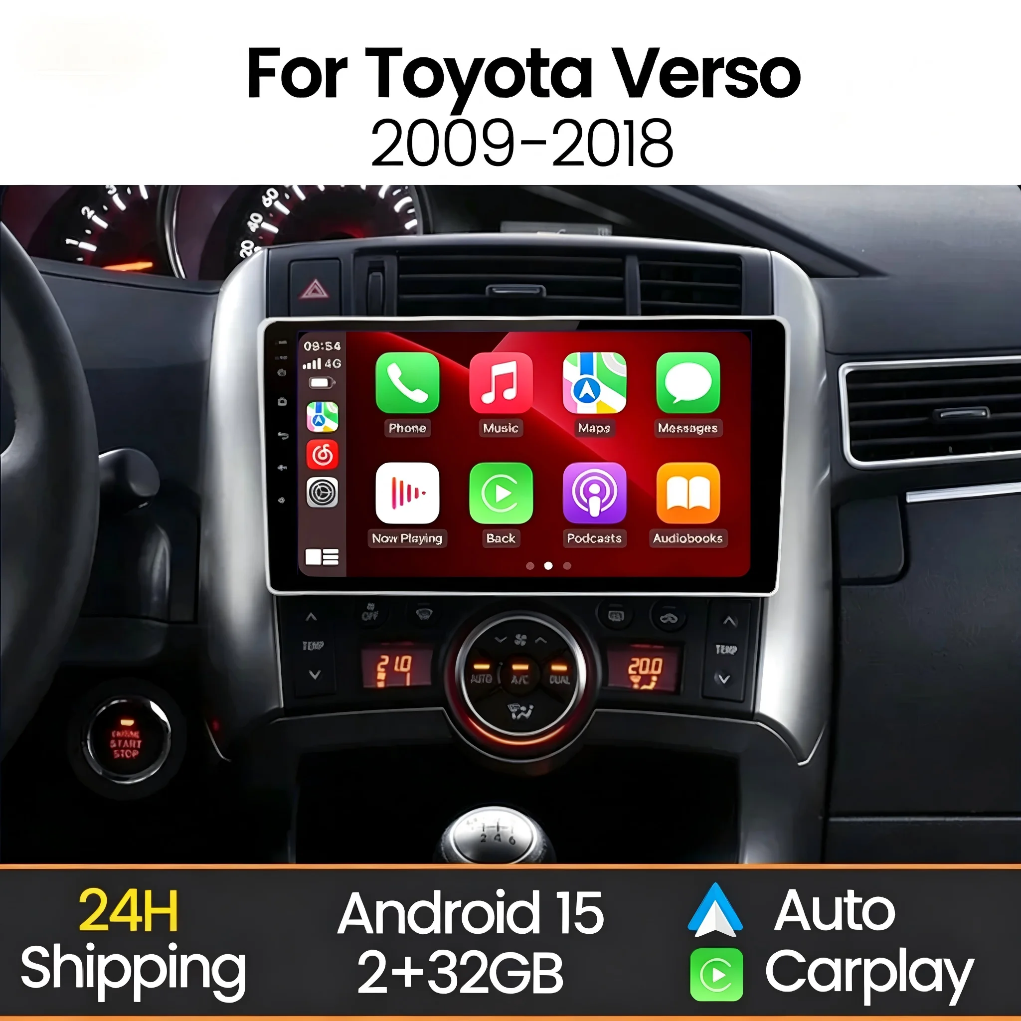 MEKEDE Android Auto sans fil CarPlay, écran d'autoradio pour Toyota Verso 2009 – 2018, lecteur vidéo multimédia, Navigation GPS