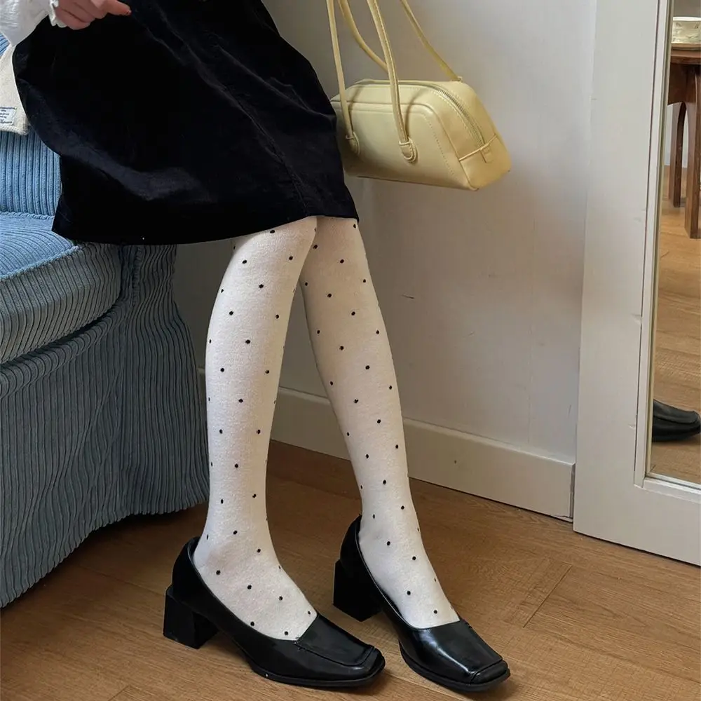 

Модные колготки в горошек, дышащие женские вязаные чулки с высокой талией, высокоэластичные женские леггинсы, повседневная одежда