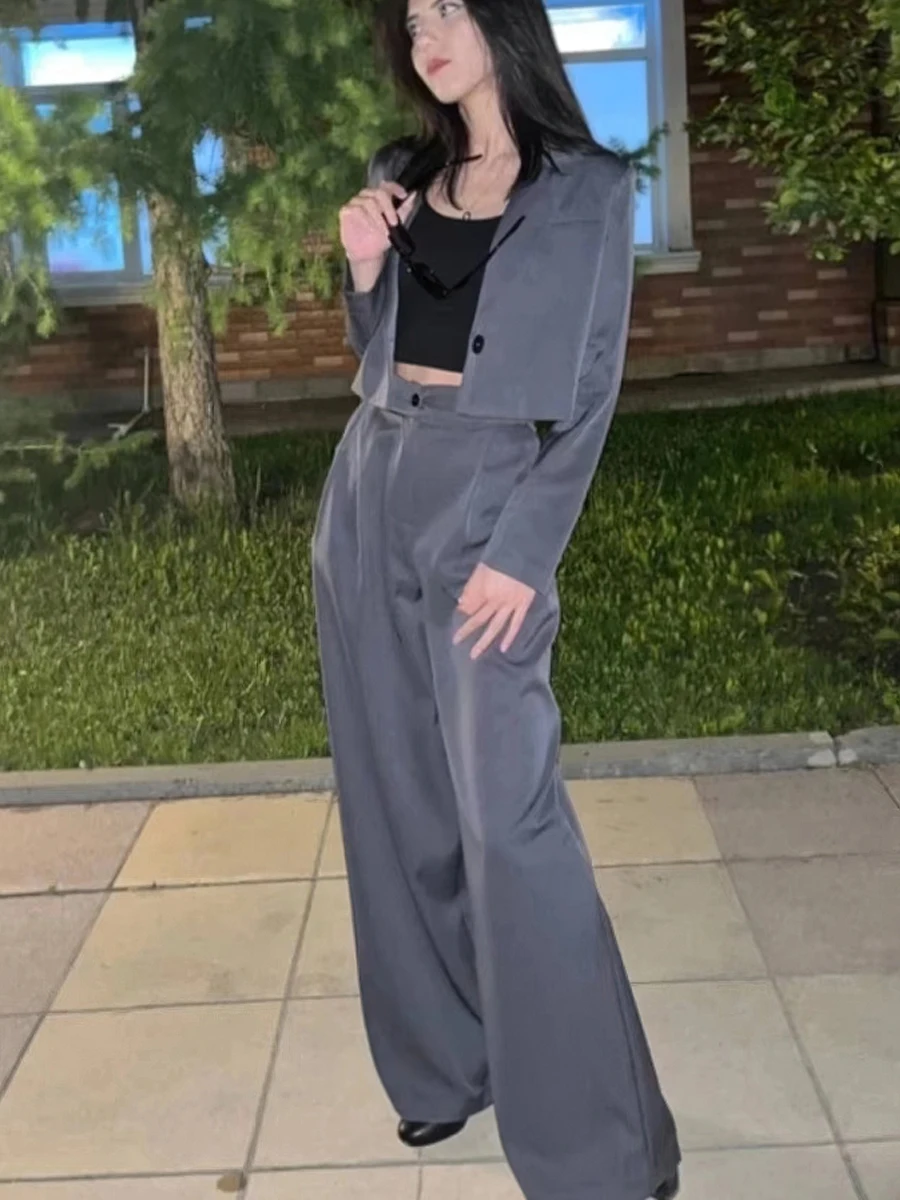 Women\'s Waisted Suit Long Pants Two-piece Sets Korean Version Instagram Fashionable Stylish Loose Casual Suit Short Jacket+high