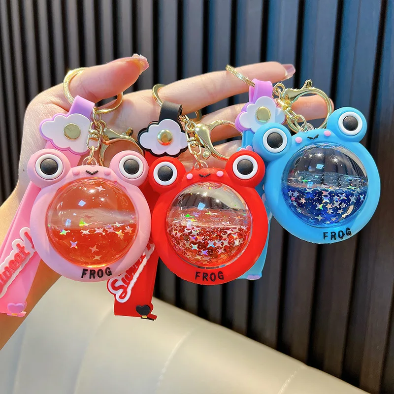 Cartoon Cloud Sweetheart Frog Round Ball Liquid Floating Keychain Cute Elephant Octopus Quicksand Planet Glitter Elf Key Chain