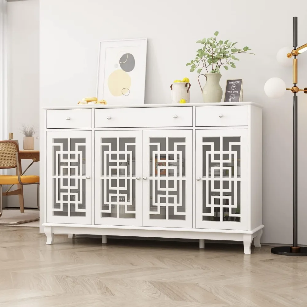 

Buffet utensil cabinet with glass doors, 3 drawers and 6 storage cabinets, kitchen cabinet, living room utensil cabinet