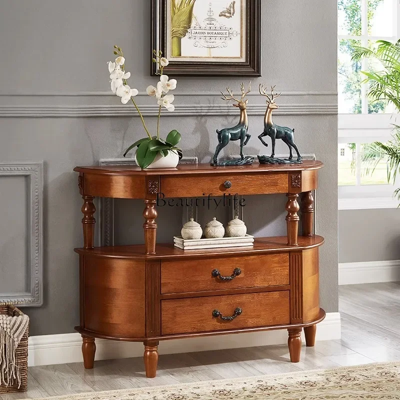 

02 Simple American Style Living Room Solid Wood Sideboard Vintage Half Round Entryway Table