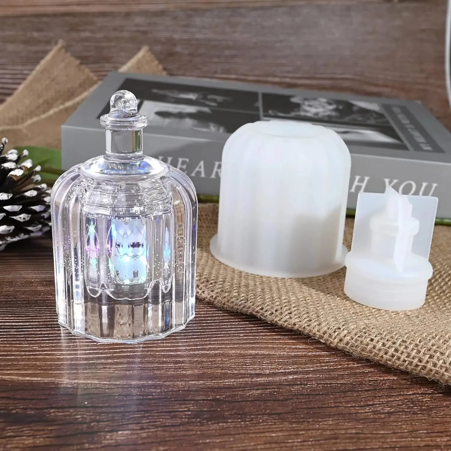 striped cylindrical light bulb resin silicone mold, crystal drop glue diy christmas pendant decoration piece, storage jar - view 5