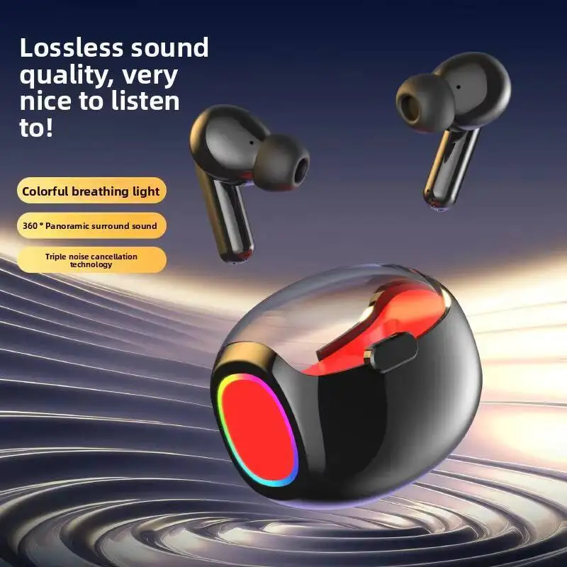 

New Active Noise Reducion Wireless Bluetooth Semi-In-ear Earphones RGB Breathing Lighting Long Endurance Earsets For Music Sport