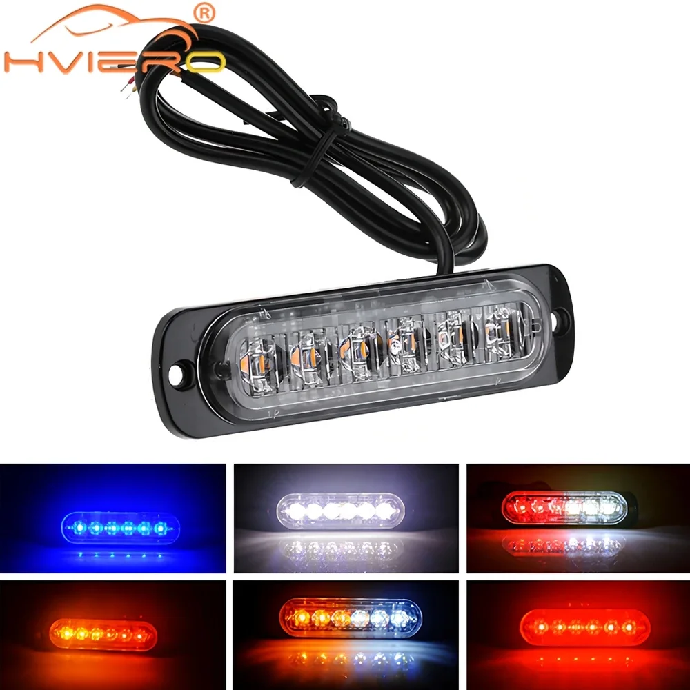 1X Car Auto Truck 12V-24V 6SMD LED Grille Beacon Yellow White Mode Traffic Signal Lamp Burst Flashing Warning Light truck light