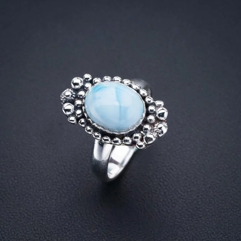 StarGems Natural Larimar  Handmade 925 Sterling Silver Ring 7.75 F0209