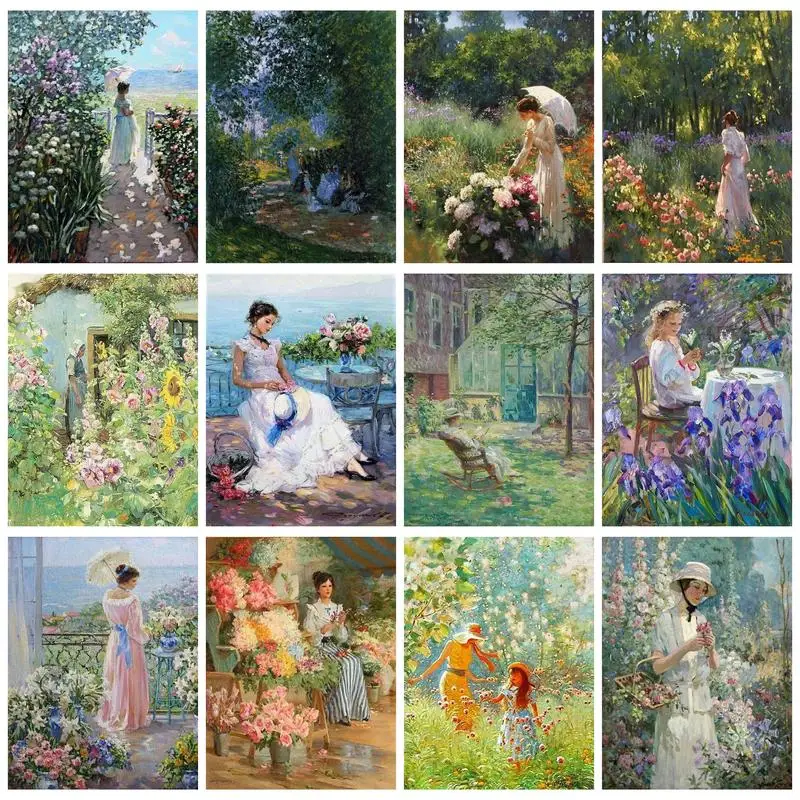 GATYZTORY Modern Painting By Numbers Girl In Garden For Adults Handiwork Wall Decoration Diy Set Picture Drawing Monet Style