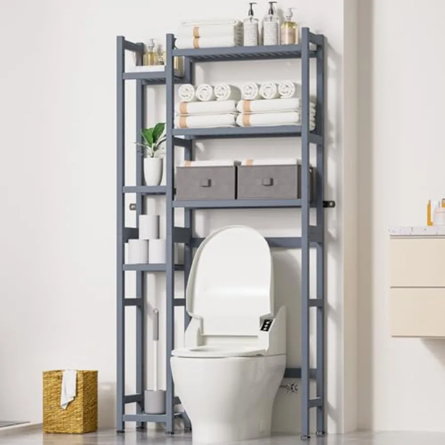 

Over The Toilet Storage with Basket and Drawer, Bamboo Bathroom Organizer with Adjustable Shelf and Waterproof Feet Pad, Space
