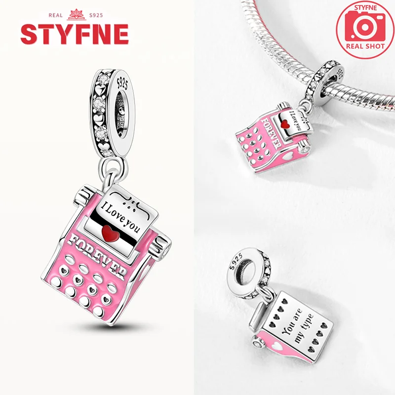 

Charms Silver 925 Pink Typewriter Valentine's Day Pendants Fit Charms Plata 925 Original Bracelet Women Jewellery Making Gifts