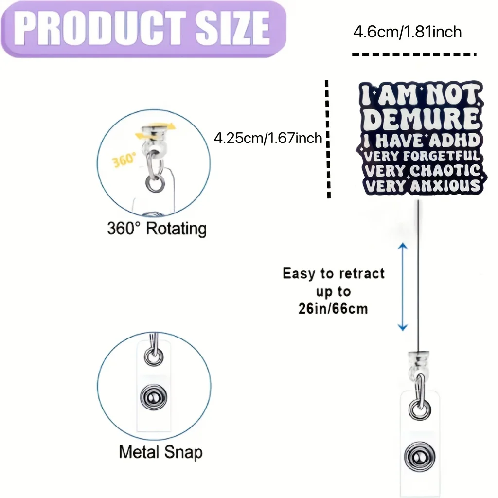 قطعة واحدة من بكرة الشارة القابلة للسحب مع تصميم نص مضحك - حبل أكريليك للممرضات والأطباء والاستخدام المكتبي والرعاية الصحية والطلاب #2