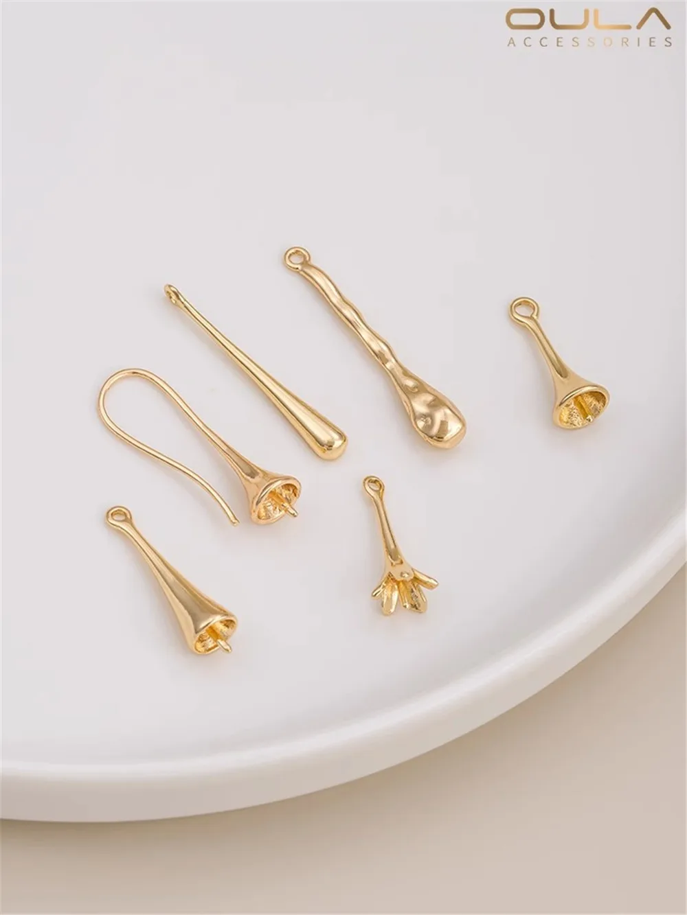 

14K Gold-Color Plated Trumpet Pearl Bracket Hook Drop Pearl Bracket Pendant Lava Hanging Rod Diy Earring Accessories