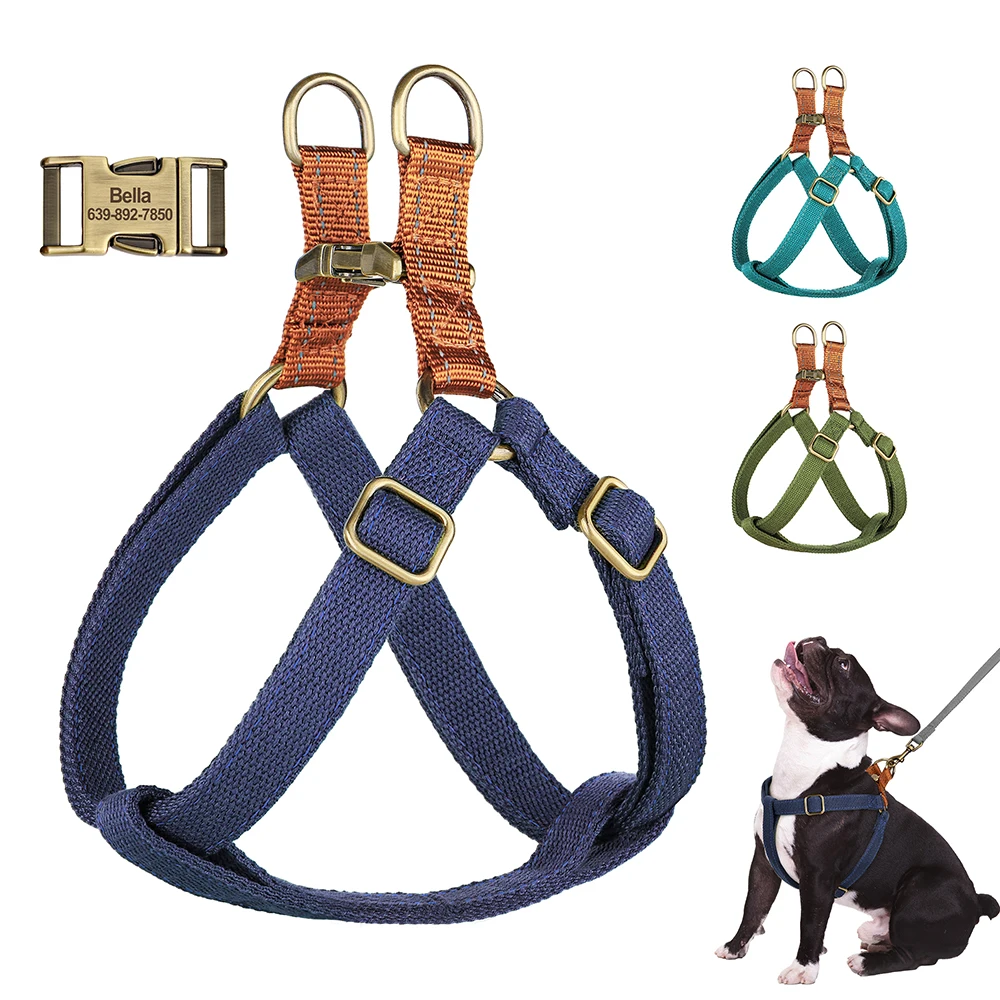 Personalized Dog Harness Soft Nylon Dog Harnesses Reflective Pet Vest Free Custom Harness For Small Medium Dogs Pitbull Bulldog